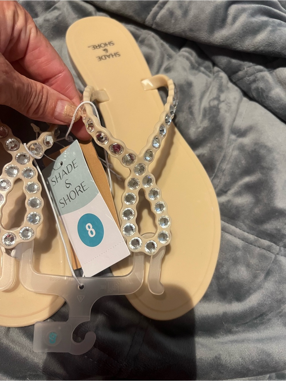 Shade & Shore Jelly Rhinestone Women’s Size 8 Tan Sandals, new with tags - Picture 5 of 8